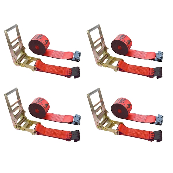 Heavy Duty 3" x 30' Ratchet Tie Down Strap Flat Hook for Farm Trailer Truck Red, 4PK